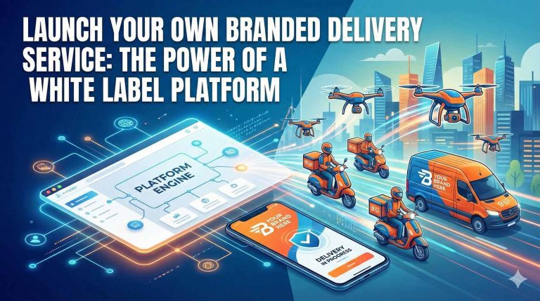 Create featured image for article blog post about: "Launch Your Own Branded Delivery Service: The Power of a White Label Platform"